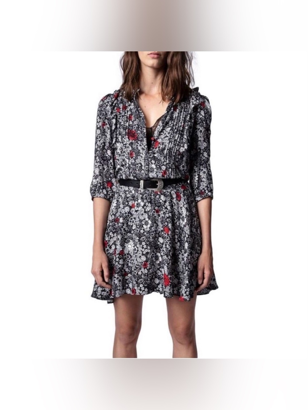 Zadig & Voltaire Remo Black & Red Floral Mini Dress, size XS